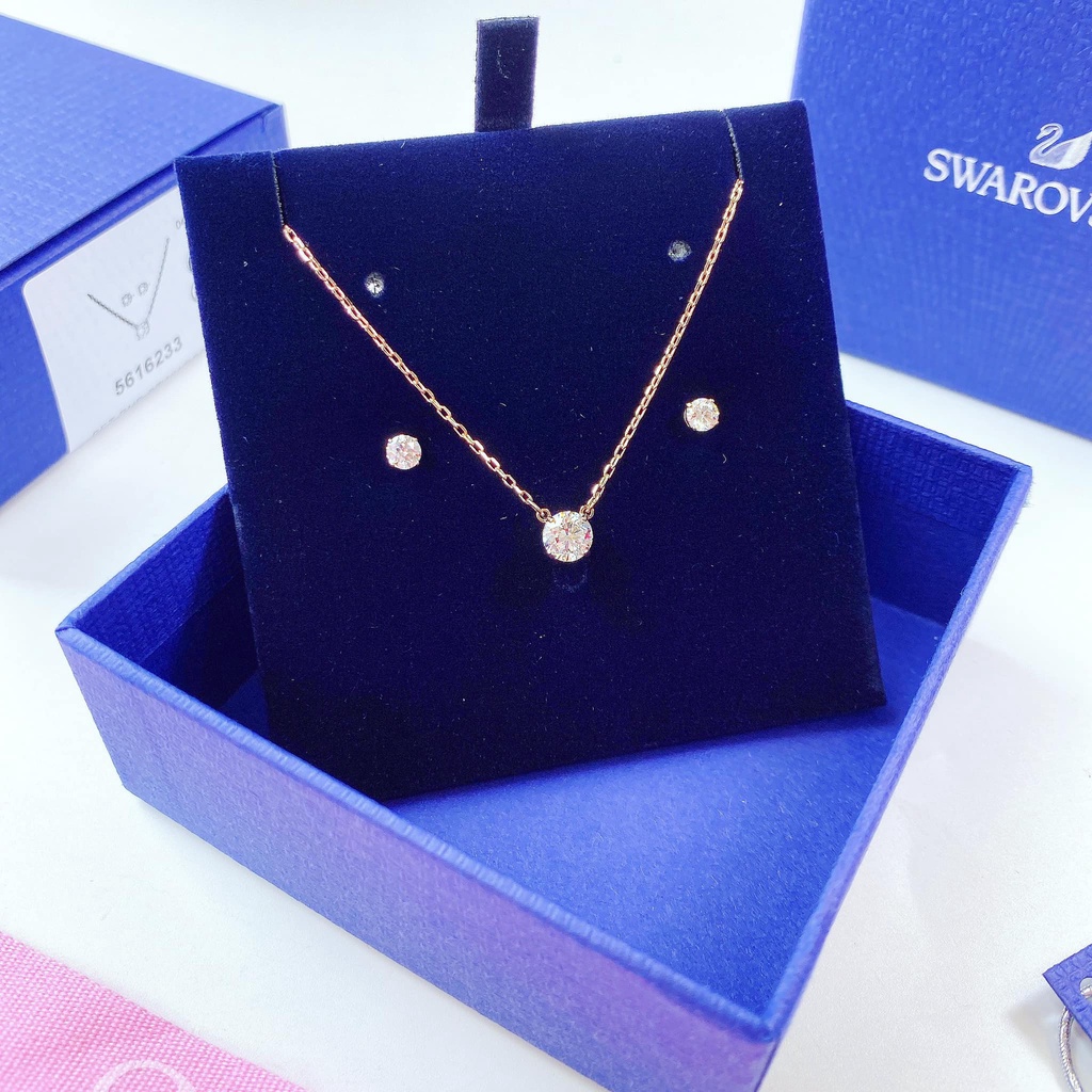 Set dây chuyền Swarovski 5616233 kèm hoa tai Attract Round set Rose-gold tone plated