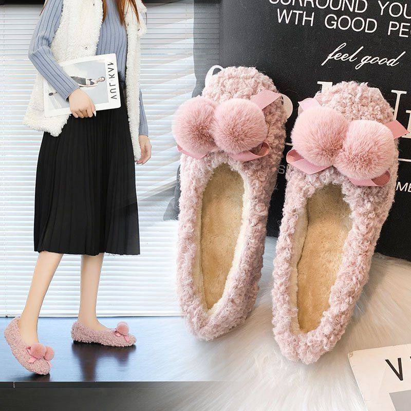 Giày Lười Lót Nhung Thời Trang Mùa Đông Cho Nữ