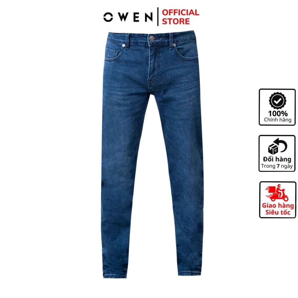 Quần jean nam hàng hiệu Owen QJSL221490 dáng slim fit ống côn màu xanh trung vải bò denim cotton cao cấp bền đàn hồi tốt