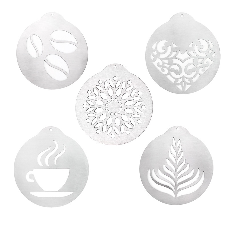 Set 5 Khuôn Tạo Hình Trang Trí Cà Phê Cappuccino Bằng Thép Không Gỉ