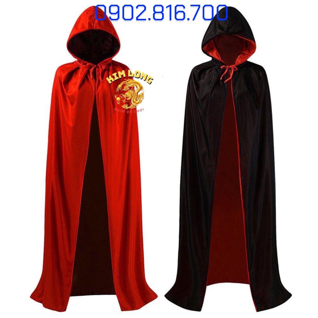Áo Choàng có nón ma cà rồng 2 lớp đổi 2 màu đỏ đen trang phục hoá trang lễ hội halloween cho trẻ em và người lớn