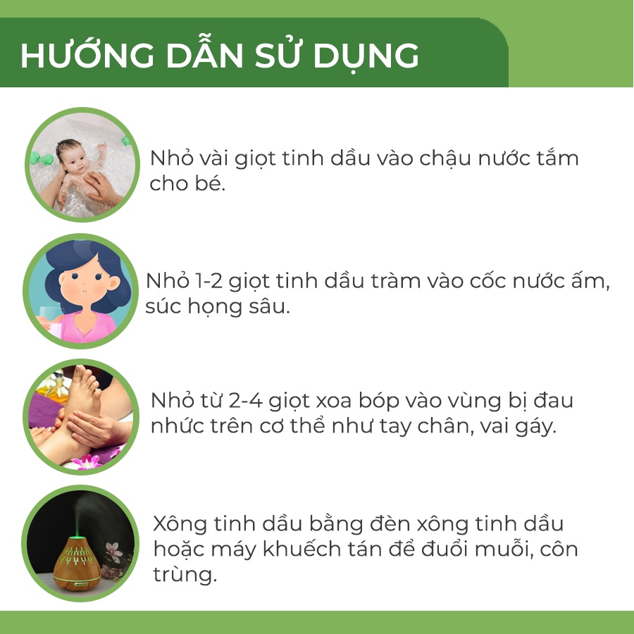 Tinh dầu tràm Huế nguyên chất Hoa Nén - Chuẩn VietGAP - Chăm sóc sức khỏe mẹ và bé 5ml