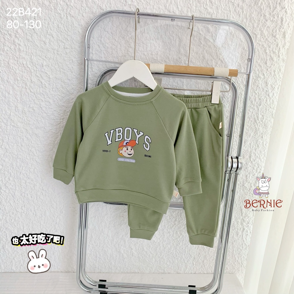 Bộ cotton da cá unisex cho bé trai bé gái, bộ thu đông dài tay dày dặn hàng đẹp cho bé