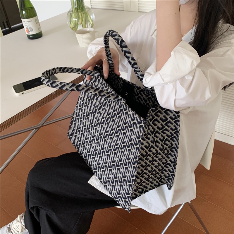 Ielgy Túi Xách Đeo Vai canvas Sức Chứa Lớn Kiểu jacquard retro Cho Nữ