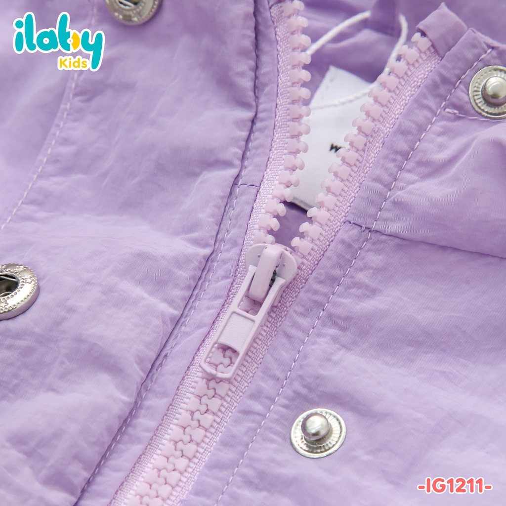 Áo gió bé gái ILABY cúc bấm nẹp chất liệu gió nhăn chống nước