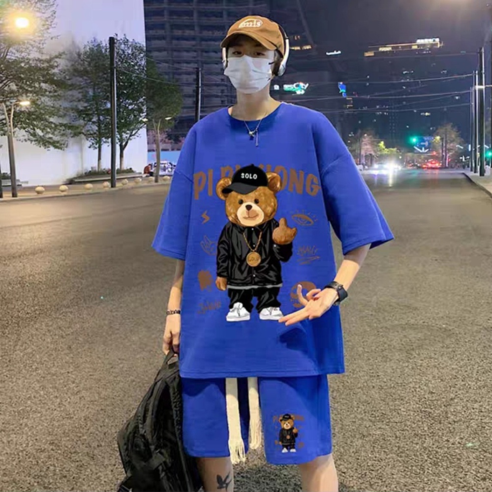 Đồ bộ nam in hình gấu SOZO áo thun nam và quần short đùi form rộng - SET NAM 220