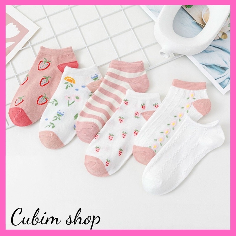 Tất cổ ngắn cho nữ combo 5 đôi hoạ tiết dễ thương hàng nội địa trung