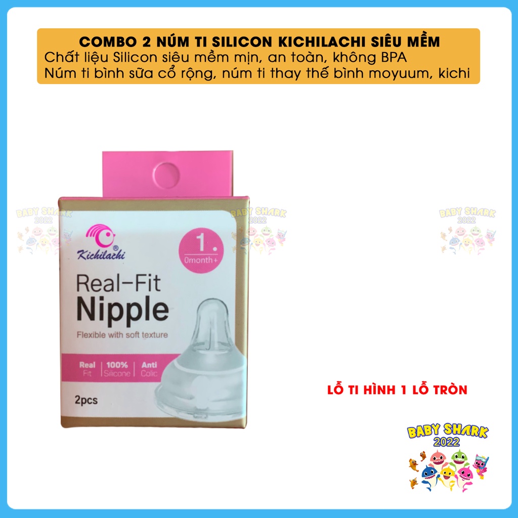 Lẻ 1 Núm ti bình sữa cổ rộng Kichilachi chính hãng siêu mềm số 1, 2