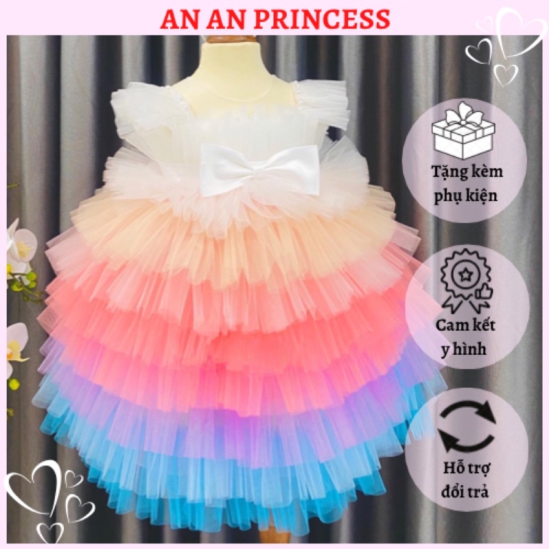 Váy thiết kế AN AN PRINCESS đầm cầu vồng cánh tiên 8 tầng cho bé gái dự tiệc , đi chơi , biểu diễn