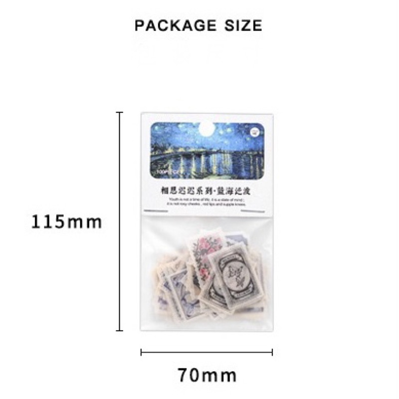 Set 100 sticker nhãn dán washi mini hình tem vintage cổ điển trang trí sổ bullet journal