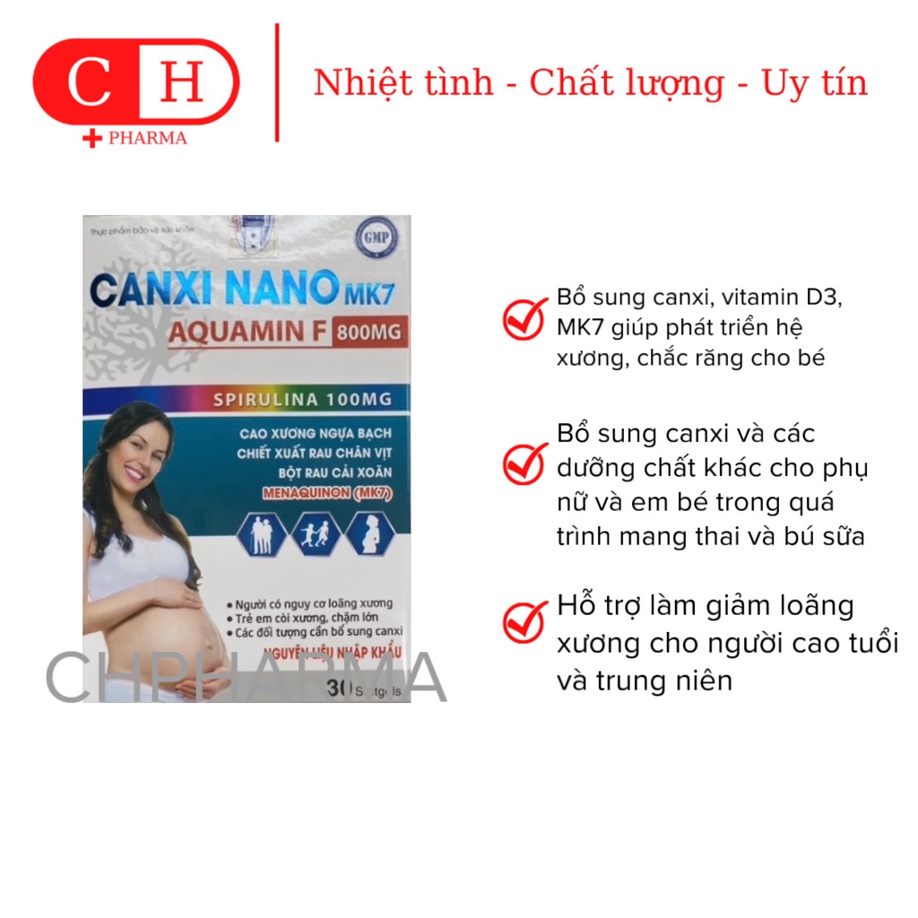 Viên uống CANXI NANO MK7 AQUAMIN F 800mg - Cao xương ngựa bạch - Canxi tảo biển đỏ bổ sung Canxi D3 K2 MK7 Hộp 30 vi