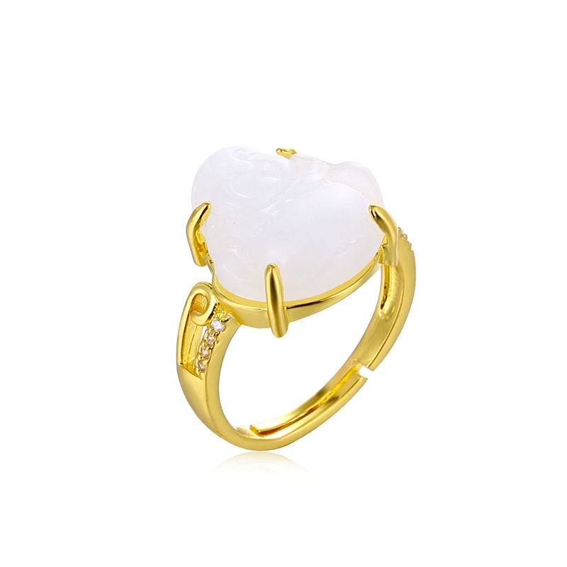 Nhẫn Phật Giáo Mạ Vàng 18K Dát Đá Ngọc Bích