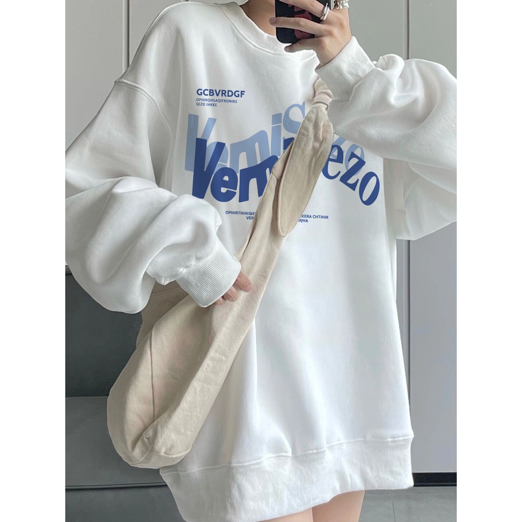 Áo Sweater Cổ Tròn oversize Thời Trang Đường Phố vintage Mỹ Cá Tính Cho Nữ