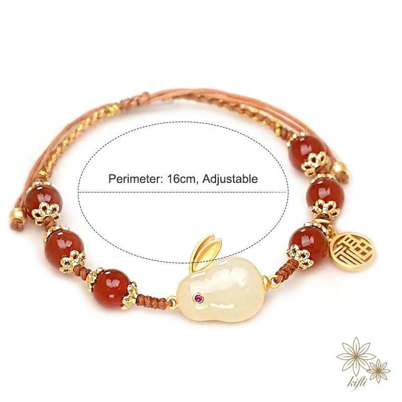 Hetian Yufurui Vòng Tay Bện Dây Đính Hạt Ngọc Bích Hình Thỏ Làm Quà Tặng Cho Bạn Gái