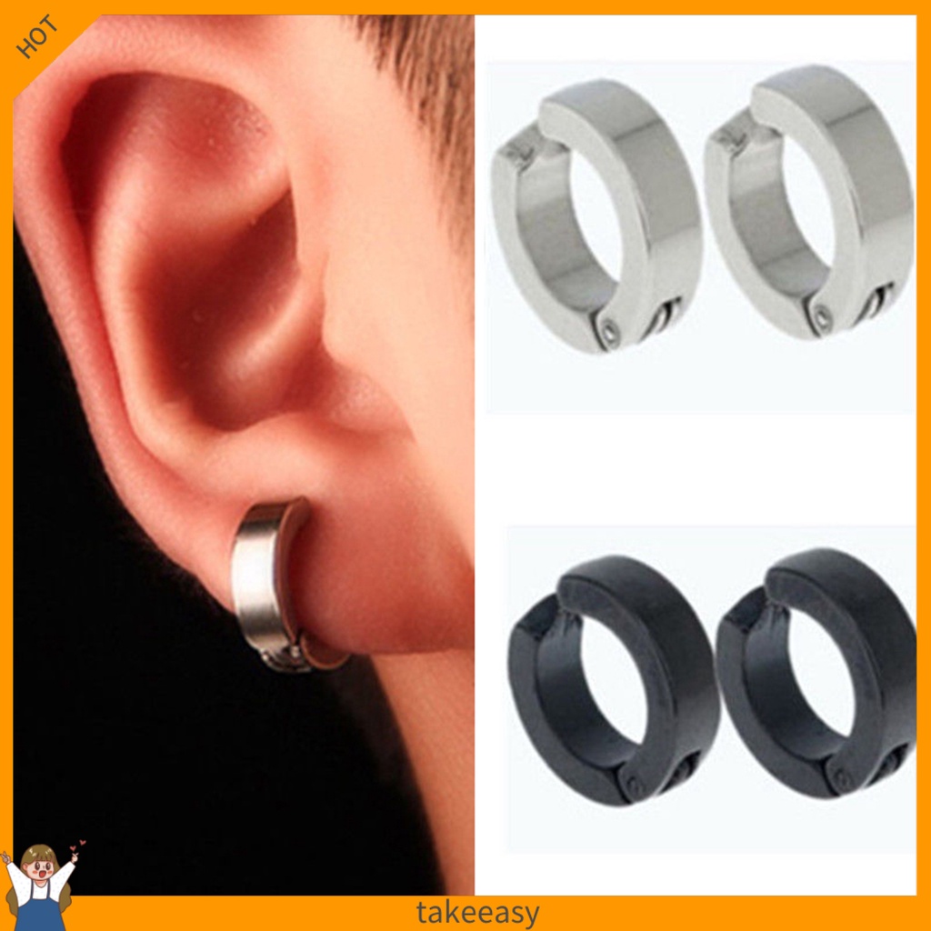 Khuyên kẹp vành tai tròn bằng thép không gỉ chống gỉ phong cách punk cá tính cho nam
