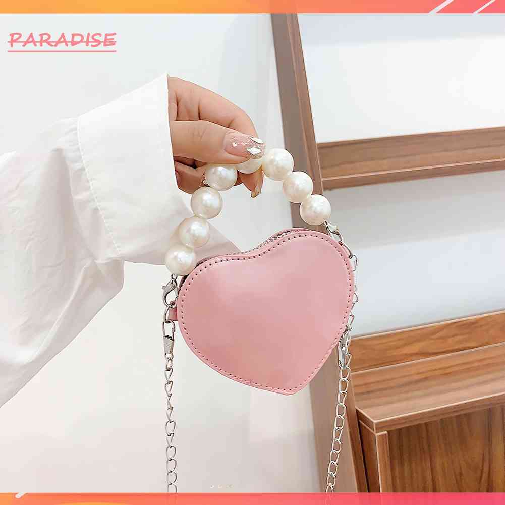 Túi Đeo Chéo Mini Hình Trái Tim Đính Ngọc Trai Thời Trang Dành Cho Nữ