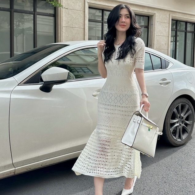 Đầm len lỗ kèm lót trong cao cấp