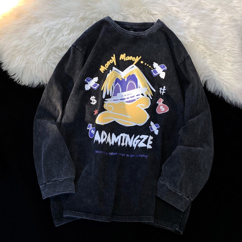 Áo Thun Tay Dài Cổ Tròn Dáng Rộng Phong Cách Âu Mỹ Thời Trang Mùa Thu Cho Nam