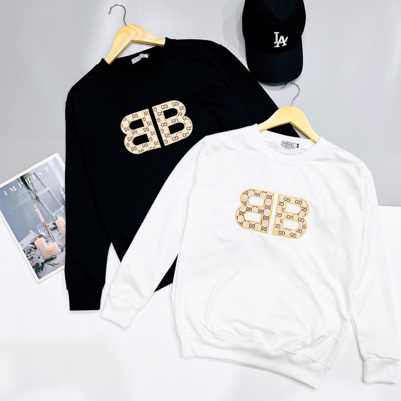 Áo nỉ sweater thu đông nam nữ unisex dài tay thêu chữ B , vải mềm mịn giữ ấm co giãn tốt áo đôi nỉ thu đông giá tốt