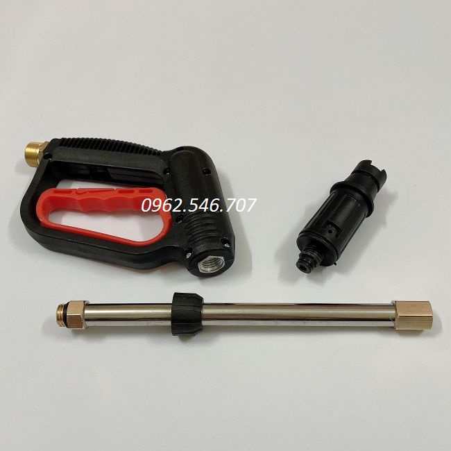 Súng rửa xe áp lực cao kiểu dài kèm bình tạo bọt tuyết ren ngoài phi 22mm siêu mạnh, vòi xịt rửa xe