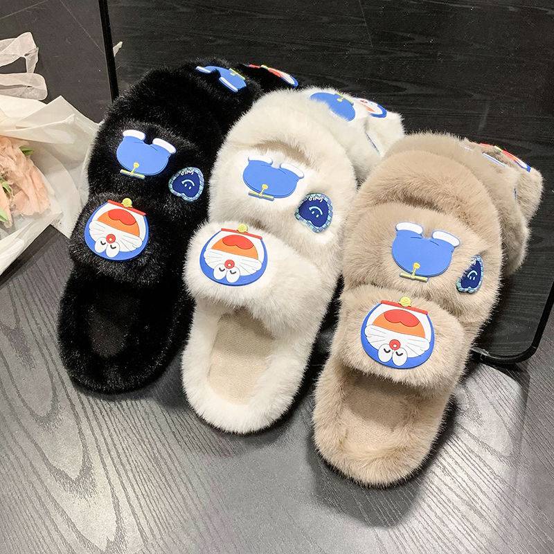 Dép đi trong nhà mùa đông Dép lông Dép Bông Đi Trong Nhà Hình Hoạt Hình Doraemon Thời Trang Thu Đông Cho Nữ