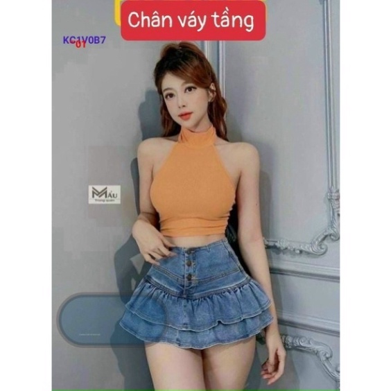 Chân váy jeans xoè 2 tầng  - S9U070