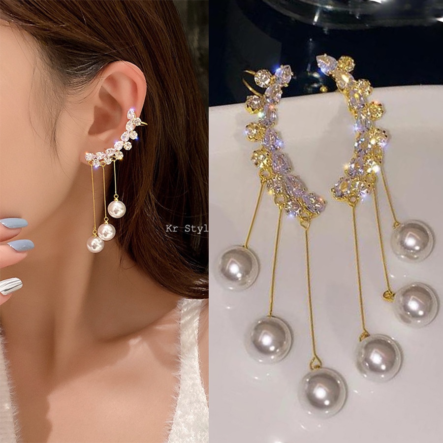 Bông Tai Tua Rua Dài Đính Kim Cương Giả Thanh Lịch Nhiều Kiểu Dáng