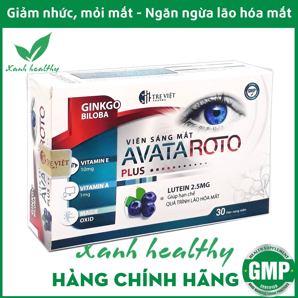Viên uống sáng mắt AVATA ROTO Plus thành phần cao việt quất, lutein, vitamin giảm nhức mỏi mắt, khô mắt - Hộp 30 viên