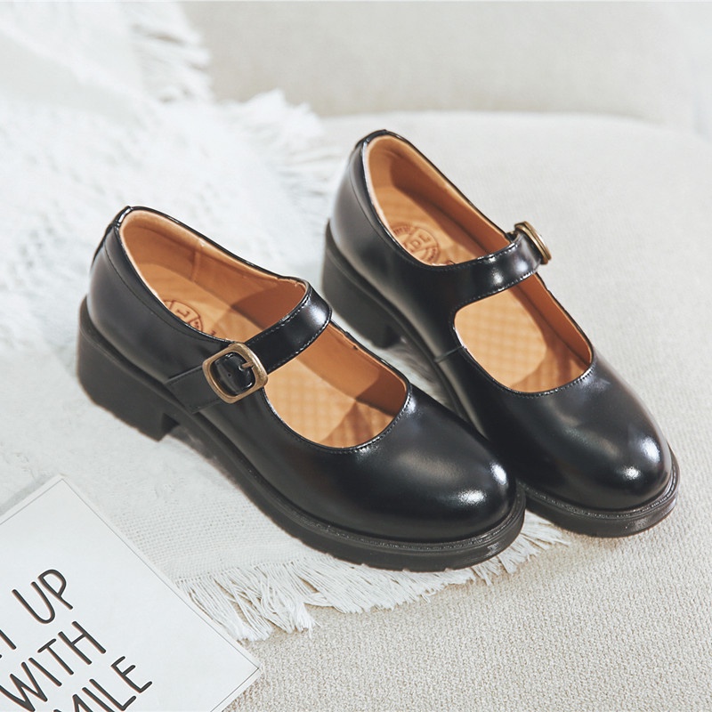Basic Mary Jane - Giày da bò thật nữ retro vintage