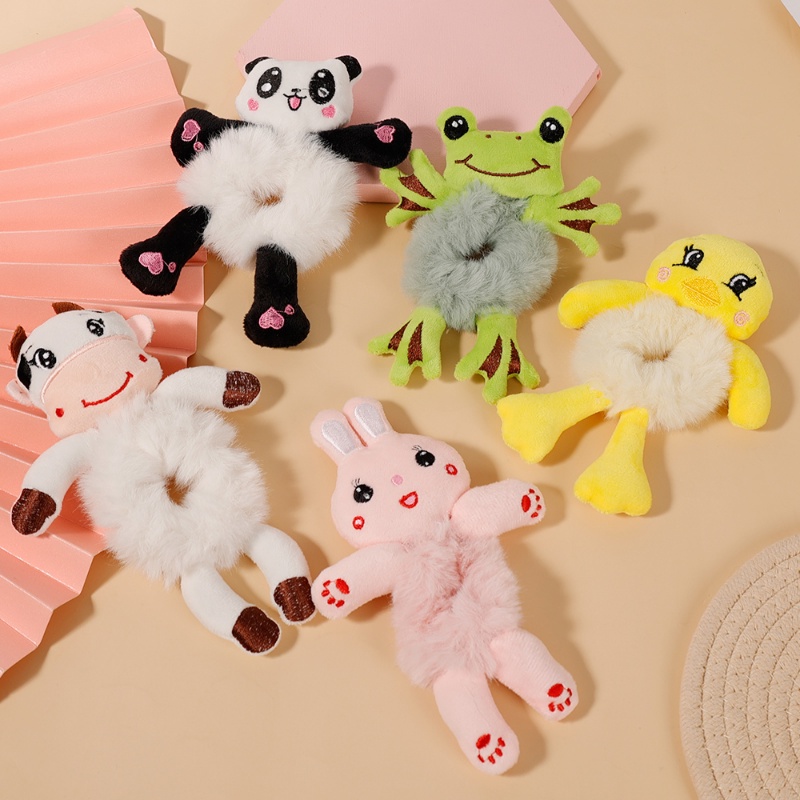 Dây Cột Tóc Cao Su Co Giãn Bọc Vải Bông Đính Hình Thỏ / Gấu Hoạt Hình Dễ Thương Cho Nữ