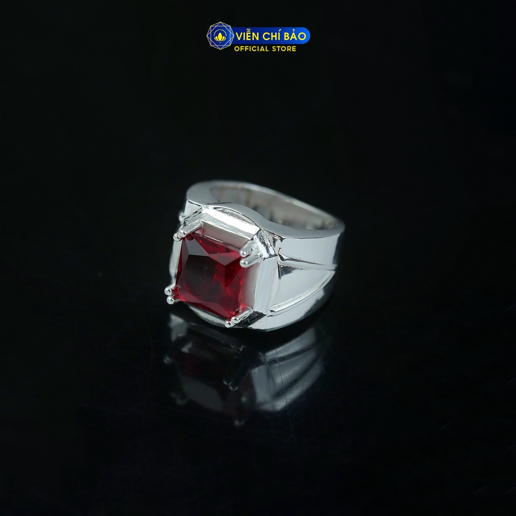Nhẫn nam đá vuông đỏ chất liệu bạc 925 thời trang phụ kiện trang sức Viễn Chí Bảo N300771