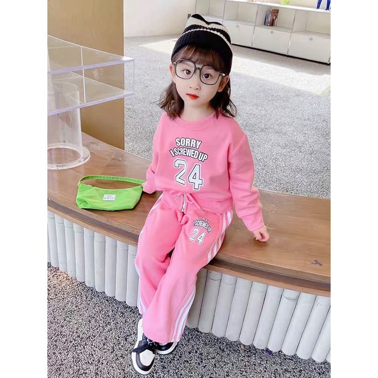 Bộ thu đông bé gái , set bộ áo da cá số 24 kèm quần ống suông cho bé