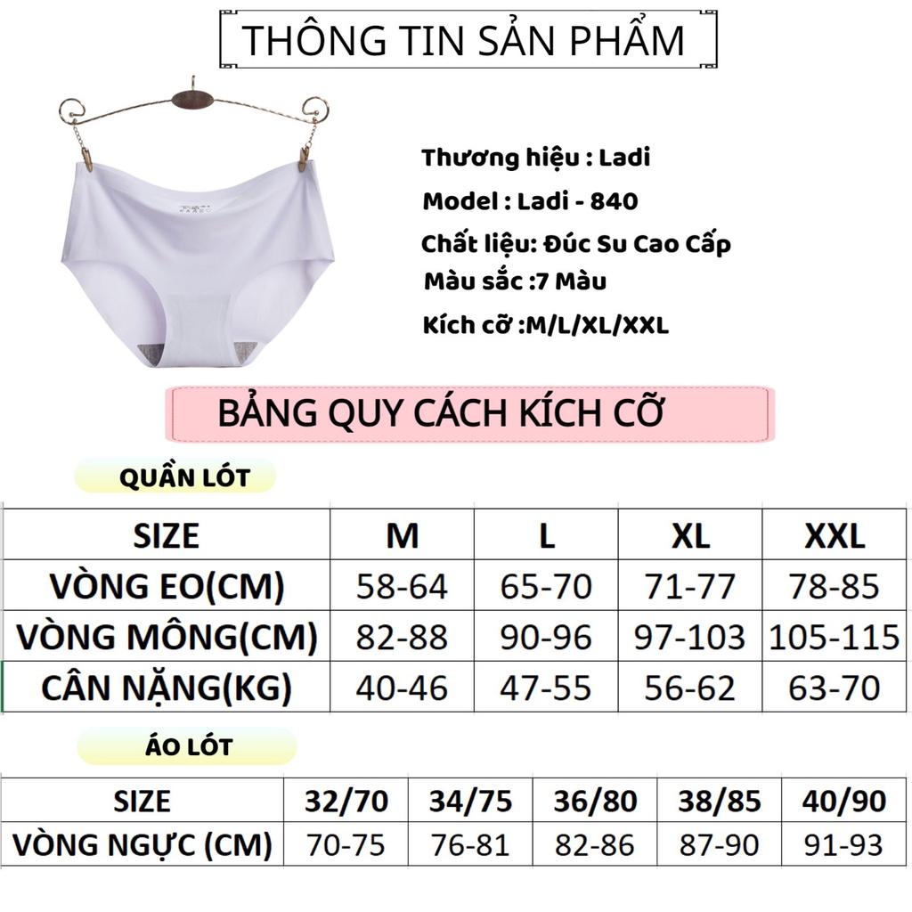 Quần Lót Nữ Đúc Su Thun Lạnh Không Đường May Mềm Mại Ladi-840