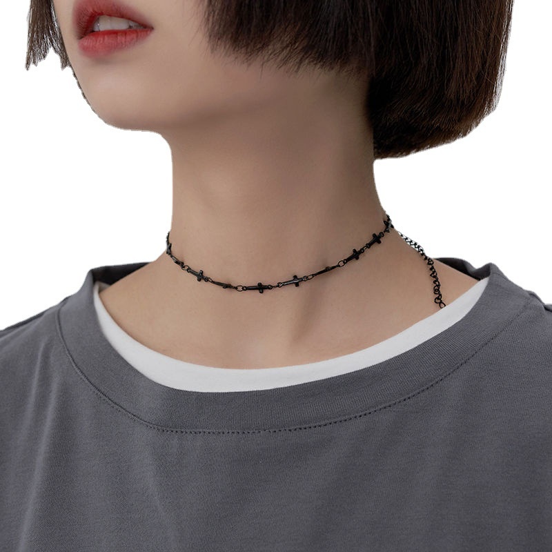 Vòng Tay Thép Titan Màu Đen Phối Mặt Thánh Giá Kích Thước 18 + 5cm Phong Cách Hip Hop Cho Nam Và Nữ