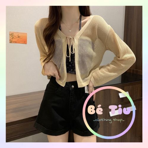 Áo Khoác Cardigan Len Lưới Croptop Dây Buộc Khoác Ngoài Nữ Tay Dài | Bé Tiu Clothing