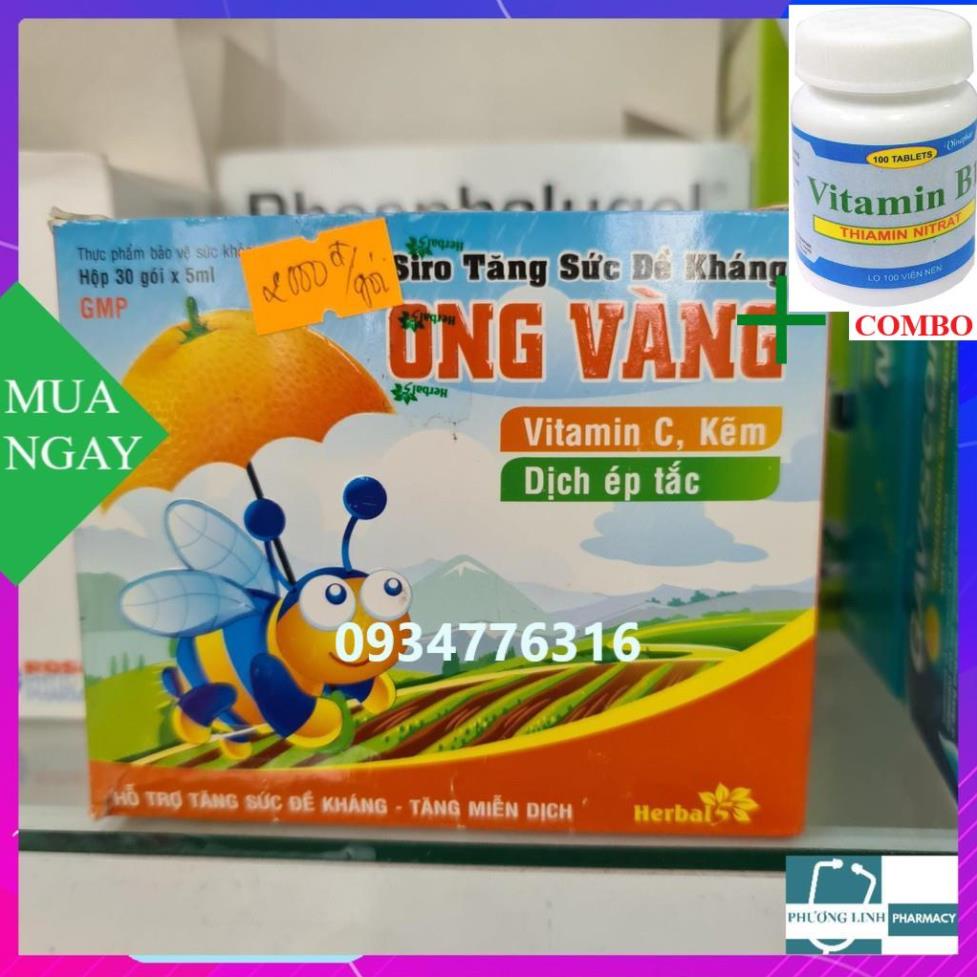 Combo Vitamin B1 chai 100 viên+ SIRO TĂNG SỨC ĐỀ KHÁNG ONG VÀNG Hộp 30 gói