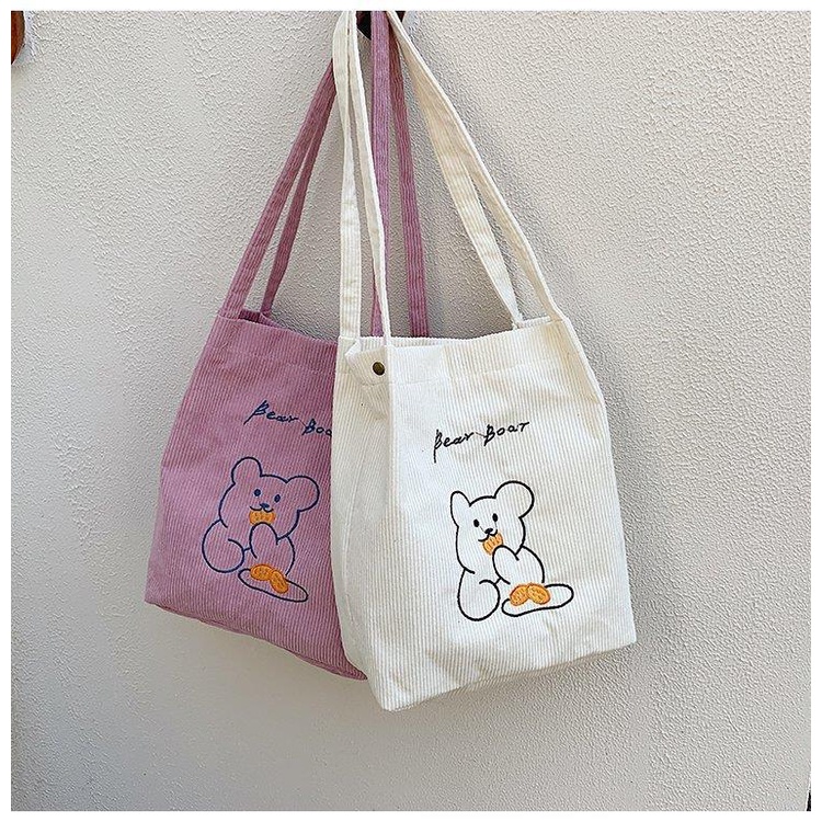 Túi Vải Tote Nhung Khuy Bấm Gấu Và Bánh Quy P1908