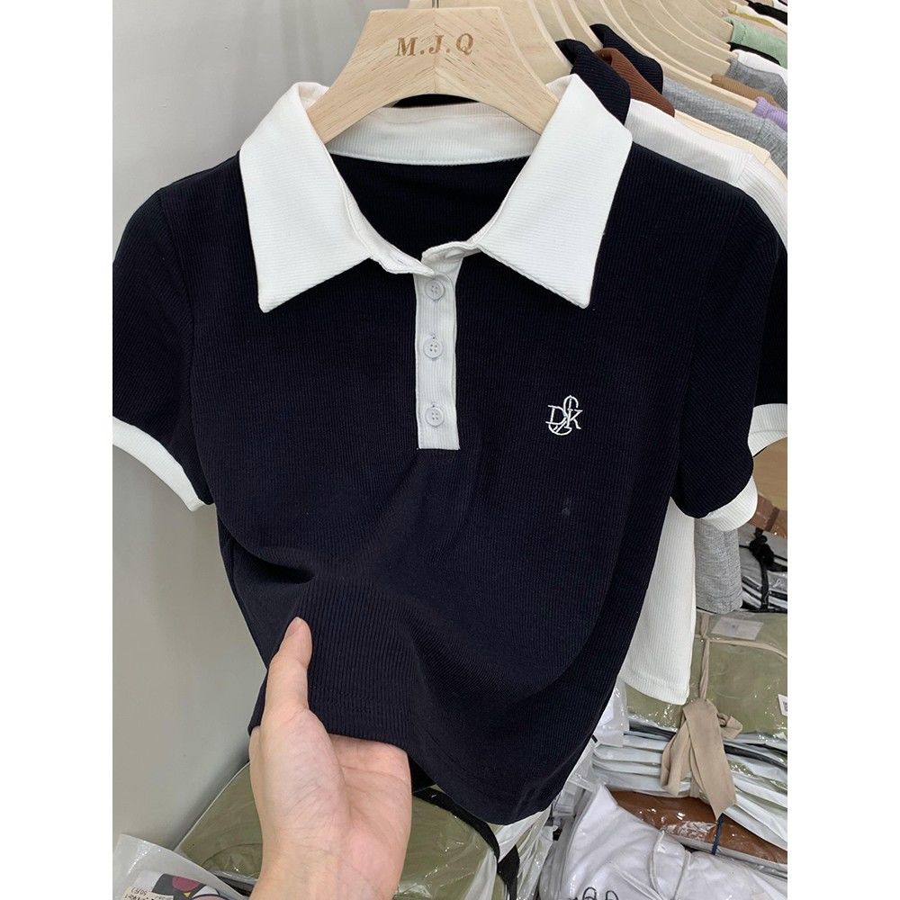 Áo Thun polo Nữ Ngắn Tay Thêu Hoa