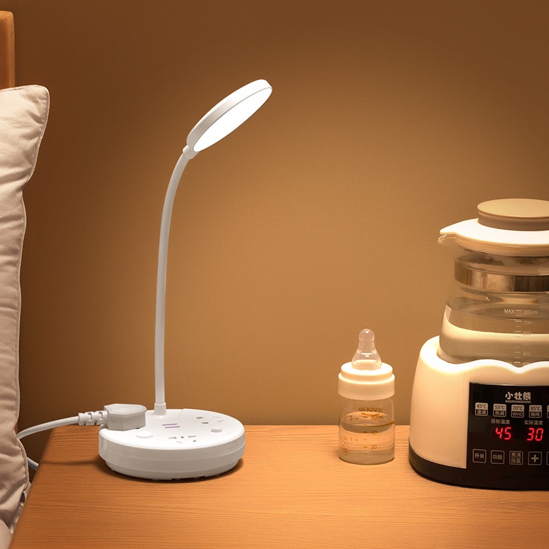 Đèn ngủ để bàn kèm ổ cắm điện đa năng, cổng USB sạc nhanh Ráp công tắc tắt bật riêng, dây dài 2.8m an toàn, chống giật