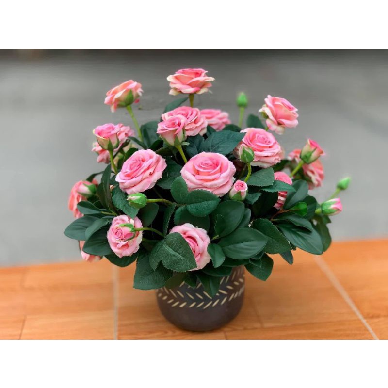 Hoa hồng giả_Cành hồng Pháp 7 bông nhiều màu giống thật, cành cao 75cm bông lụa mềm mịn, phù hợp trang trí mọi k gian