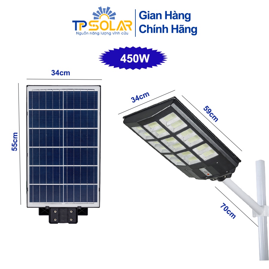 Đèn Đường Liền Thể 3 Mặt Năng Lượng Mặt Trời TPSolar TP-D450N Công Suất 450W Chống Nước IP65, Độ Bền Cao