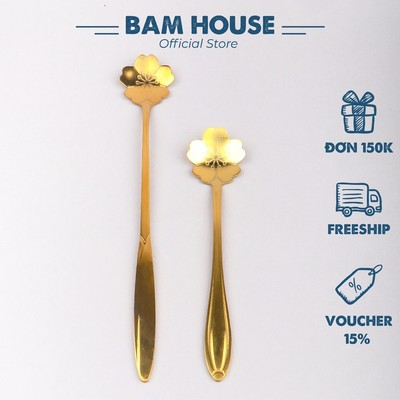 Muỗng cafe inox Bam house đầu hoa Vàng cao cấp MHV01