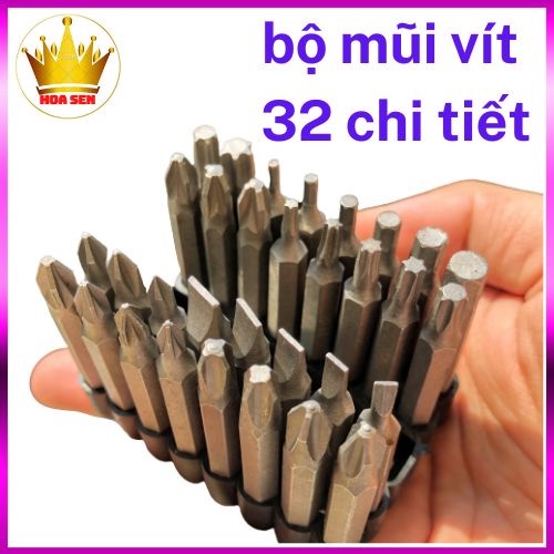 Bộ đầu vít đa năng 32 chi tiết thép CR-V, bộ mũi vít 4 cạnh, mũi vít lục giác, mũi vít hoa khế, mũi vít 2 cạnh