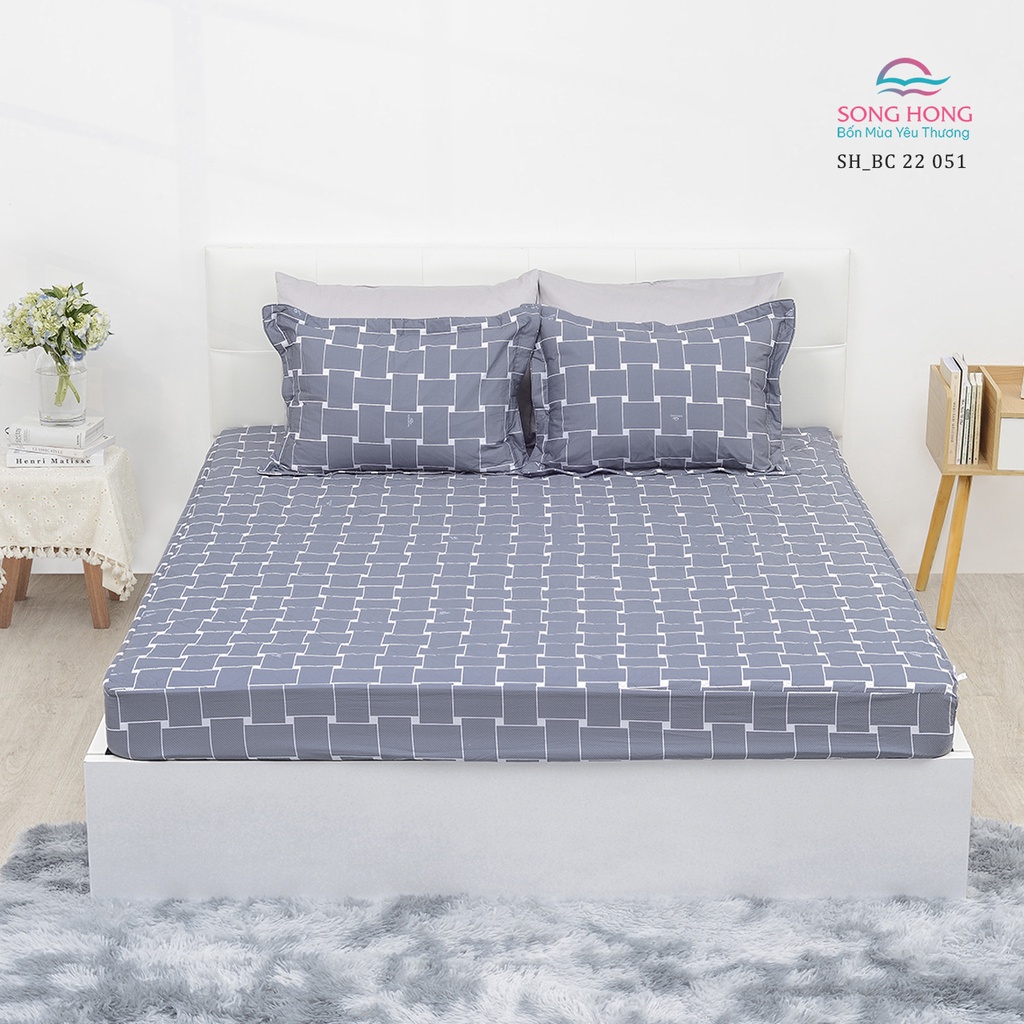 Bộ Ga Chun Không Chần1m8x2m - Chất Cotton - Sông Hồng Chính Hãng- Mẫu mã chất lượng bền đẹp.