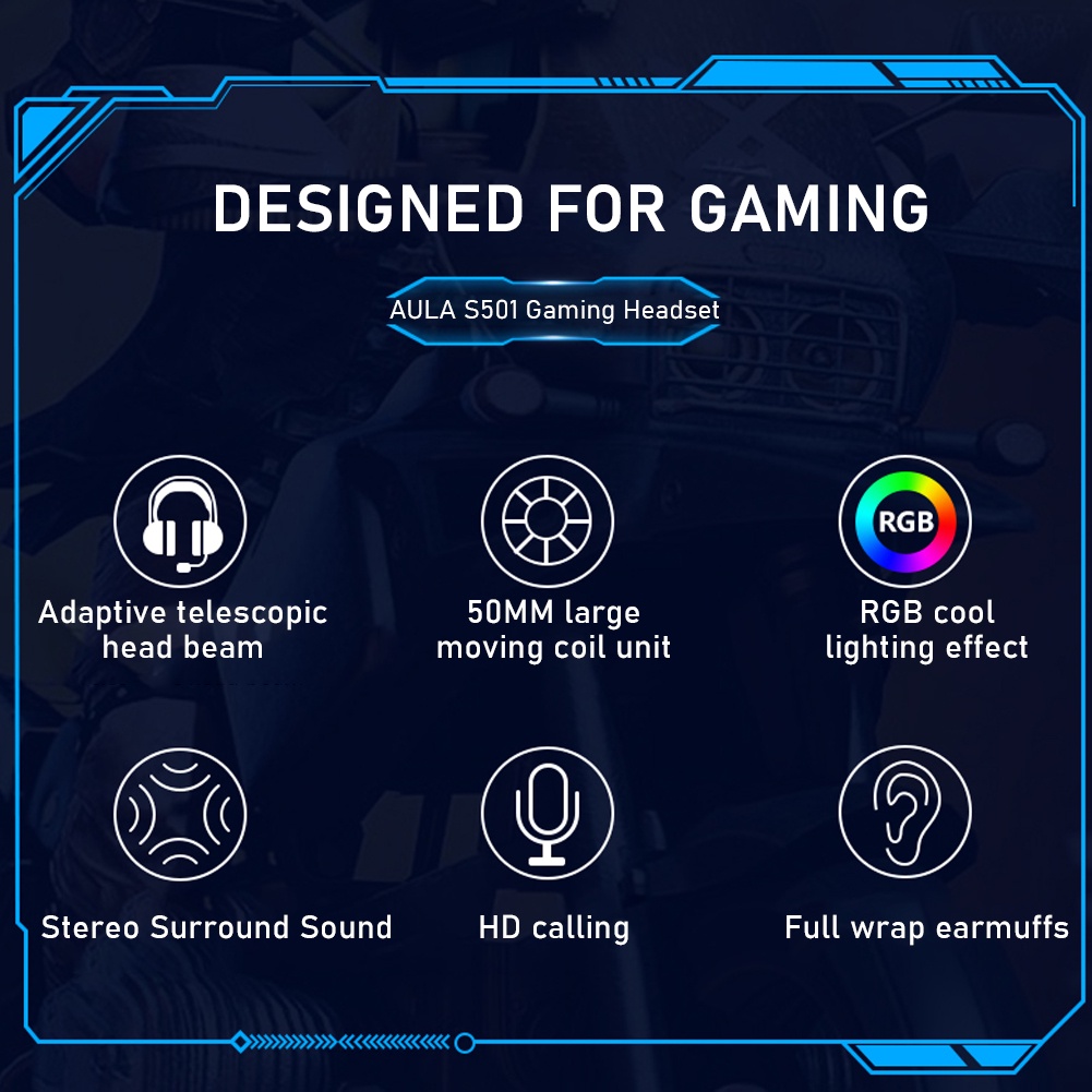 Tai Nghe Trùm Đầu Chơi Game AULA S501 Có Đèn LED RGB Cách Âm 7.1 Stereo 360 Độ° Micro HD Gọi Điện Thoại Với Thiết Kế Nhẹ Thân Thiện Với Da Cho PC Laptop