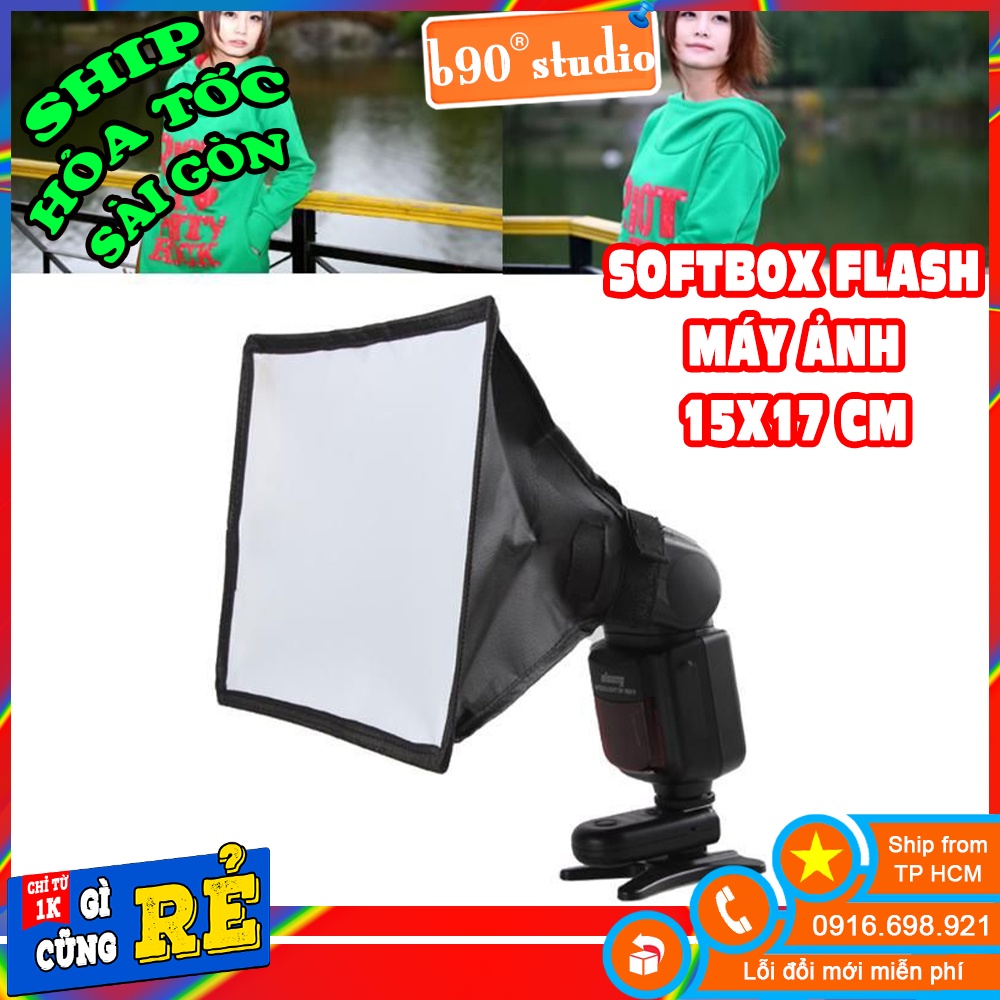 Softbox cho máy ảnh size 15x17cm vải hạt mưa tráng bạc tản sáng tốt