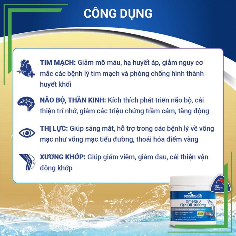 (Chính hãng) Dầu cá Omega 3 Goodhealth Fish Oil 1000mg hỗ trợ tim mạch, giúp phát triển não bộ, tăng cường thị lực