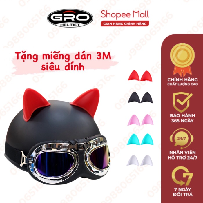 Tai mèo gắn mũ bảo hiểm cao cấp nhập khẩu đủ màu (1 đôi)