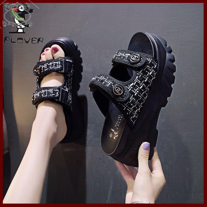 dép bánh mì đế cao dép dễ thương Dép Sandal Đế Xuồng Plover Woodpecker Phong Cách Chanel Thời Trang Mùa Hè 2022