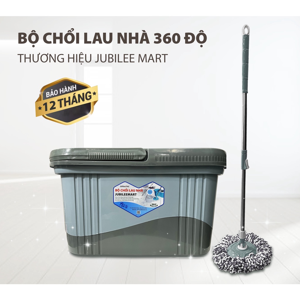 FreeShip - Bộ lau nhà cao cấp xoay 360 độ Bộ lau nhà thông minh tự vắt Jubilee Mart, Bộ lau nhà đa năng 360 lồng Inox